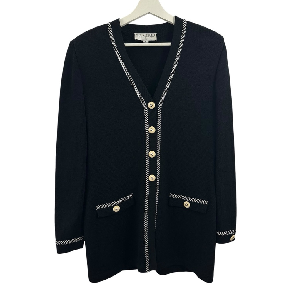 St. John by Marie Gray Black button Dow Cardigan Women's Size 6